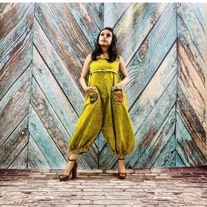 Stonewash Patchwork Romper Jumpsuit Harem Pant